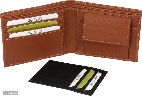 Designer Tan Artificial Leather Self Design Two Fold Wallet For Men-thumb2