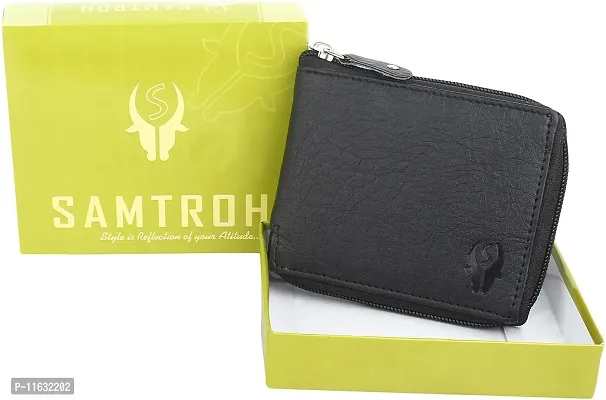 Designer Black Artificial Leather Self Design Two Fold Wallet For Men-thumb5