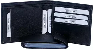 Designer Black Artificial Leather Self Design Two Fold Wallet For Men-thumb2