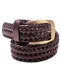 Elegant Brown Leather Woven Design Belts For Men-thumb1