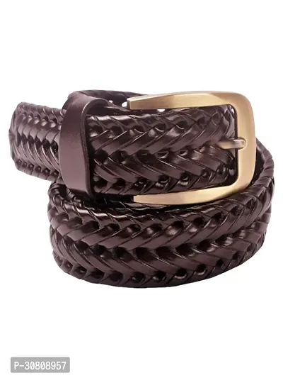 Elegant Brown Leather Woven Design Belts For Men-thumb2