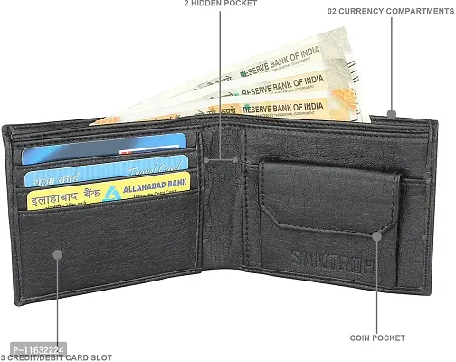 Designer Black Artificial Leather Self Design Two Fold Wallet For Men-thumb3