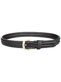 Elegant Brown Leather Woven Design Belts For Men-thumb2