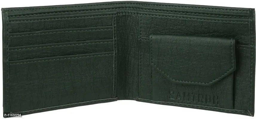 Designer Green Artificial Leather Self Design Two Fold Wallet For Men-thumb2