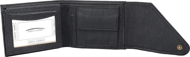 Designer Black Artificial Leather Self Design Two Fold Wallet For Men-thumb2