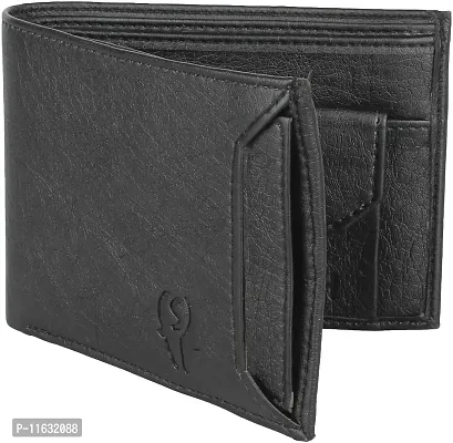 Designer Black Artificial Leather Self Design Two Fold Wallet For Men-thumb2