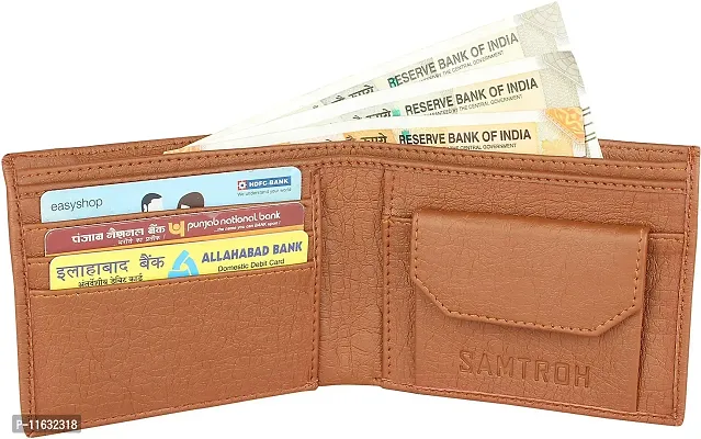 Designer Tan Artificial Leather Self Design Two Fold Wallet For Men-thumb4