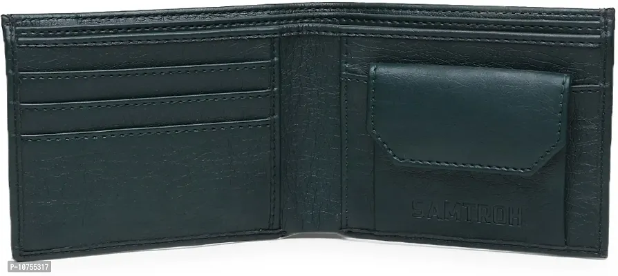 Designer Green PU Self Design Two Fold Wallet For Men-thumb2