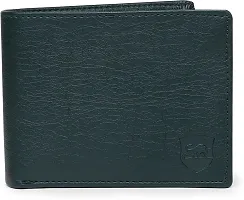 Designer Green PU Self Design Two Fold Wallet For Men-thumb1