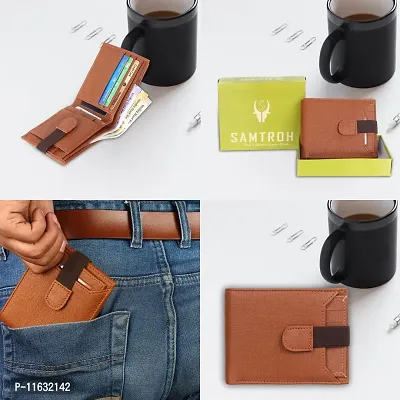 Designer Brown Artificial Leather Self Design Two Fold Wallet For Men-thumb5