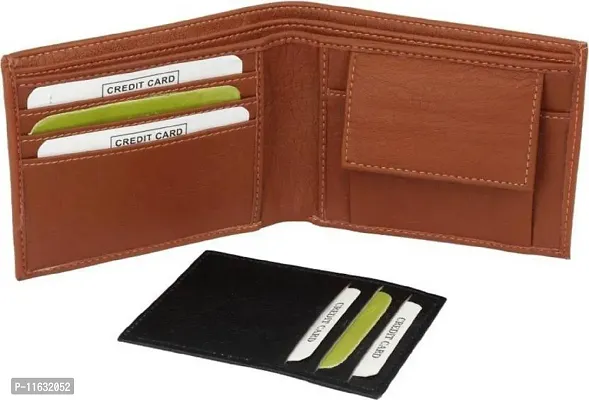 Designer Tan Artificial Leather Self Design Two Fold Wallet For Men-thumb2