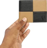 Designer Beige Artificial Leather Self Design Two Fold Wallet For Men-thumb2