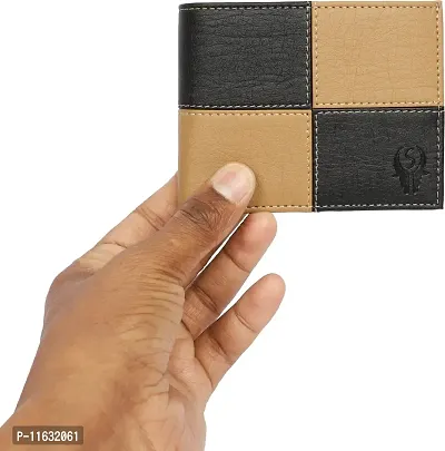 Designer Beige Artificial Leather Self Design Two Fold Wallet For Men-thumb3