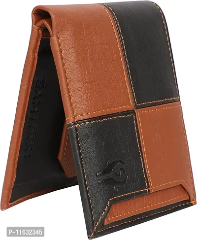 Designer Brown Artificial Leather Self Design Two Fold Wallet For Men-thumb2