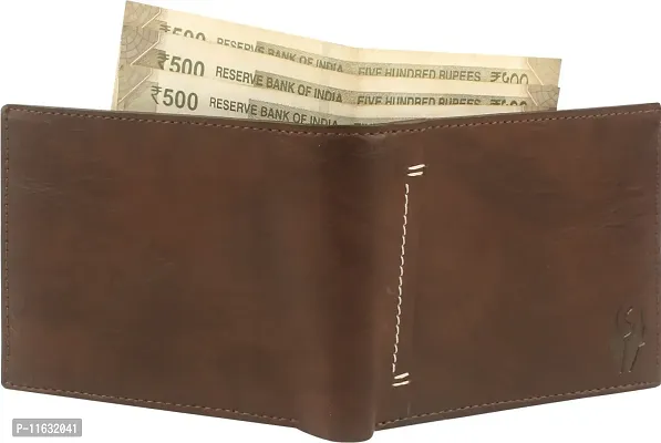 Designer Brown Artificial Leather Self Design Two Fold Wallet For Men-thumb3