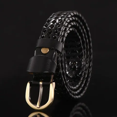 REDHORNS Men's Genuine Braided Leather Belt With Double Prong Buckle for Jeans, Formal, Casual (Free Size)