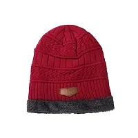 Red Velvet Woolen Hood Outdoor Winter Windproof Warm Knitted Beanie Cap-thumb3