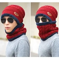 Red Velvet Woolen Hood Outdoor Winter Windproof Warm Knitted Beanie Cap-thumb2