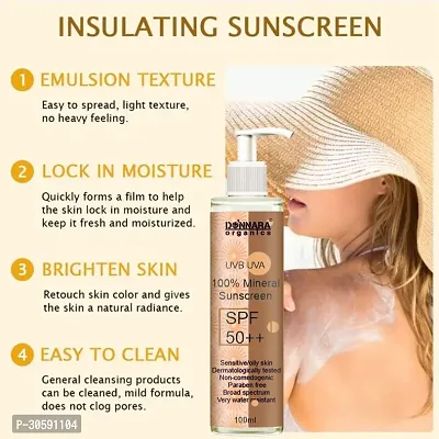 Natural  Mineral Sunscreen Cream UVB  UVA Protection with SPF 50++ 100ml, 24K Gold Face Serum 30ml  Natural Aloe Vera Gel 130ml - Combo of 3 Items-thumb2