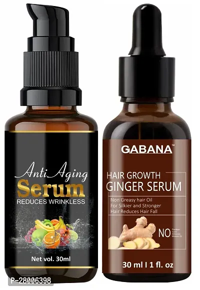 Gabana Anti Ageing Serum (Reduce Wrinkles)  Hair Growth Ginger Serum (Each, 30ml) - Combo of 2 Items