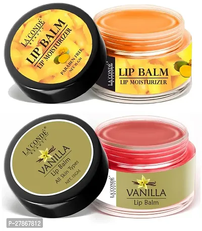LaConde Mango  Vanilla Extract Lip Balm For Dry, Cracked  Chapped Lips, Intense Moisturizing Suitable for All Skin Type (Each, 15g) Combo of 2