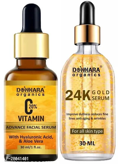 Donnara Organics Vitamin C20% Facial Whitening Serum  24K Gold Face Serum (Each, 30ml) Combo of 2