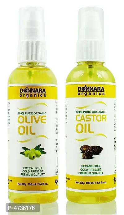 Donnara Organics 100% Pure Olive Oil And Castor Oil Combo Of 2 Bottles Of 100 Ml(200 ml)