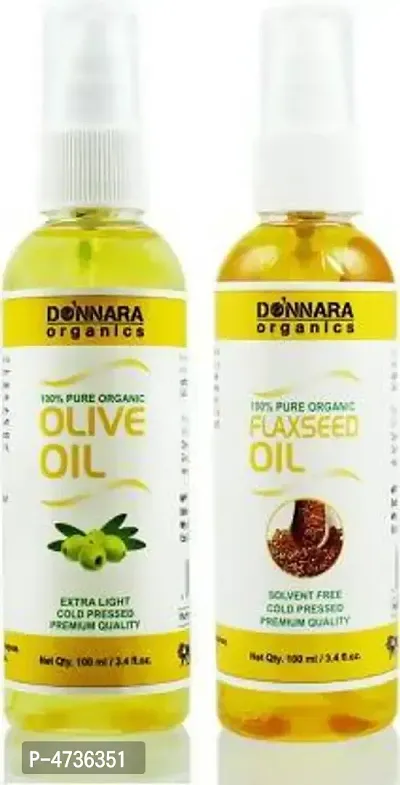 Donnara Organics 100% Pure Olive Oil And Flaxseed Oil Combo Of 2 Bottles Of 100 Ml(200 ml)