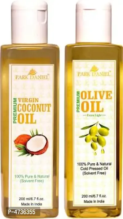 Park Daniel Virgin Coconut Oil And Olive Oil - Pure And Natural Combo Pack Of 2 Bottles Of 200 Ml(400 Ml) (400 Ml)