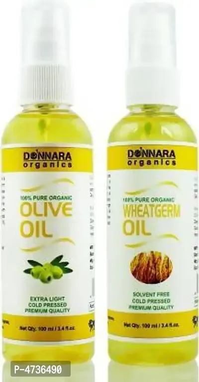 Donnara Organics 100% Pure Olive Oil And Wheatgerm Oil Combo Of 2 Bottles Of 100 Ml(200 ml)