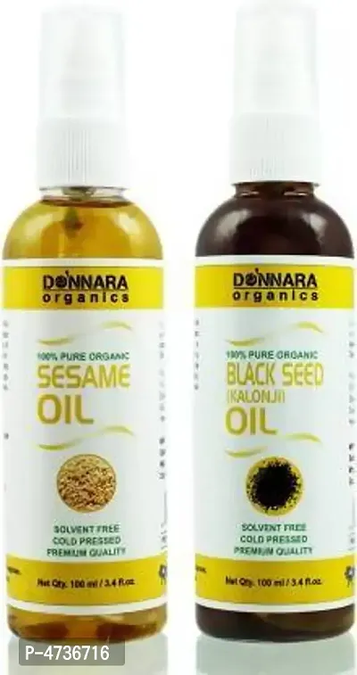 Donnara Organics 100% Pure Sesame Oil And Blackseed(Kalonji) Oil Combo Of 2 Bottles Of 100 Ml(200 ml)