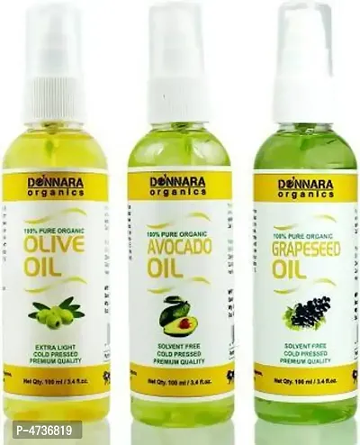 Donnara Organics Premium Olive Oil, Avocado Oil  Grapeseed Oil Combo Pack Of 3 Bottles Of 100Ml(300 ml)