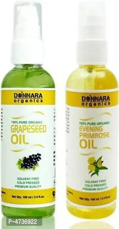 Donnara Organics 100% Pure Evening Primrose Oil And Grapeseed Oil Combo Of 2 Bottles Of 100 Ml(200 ml)