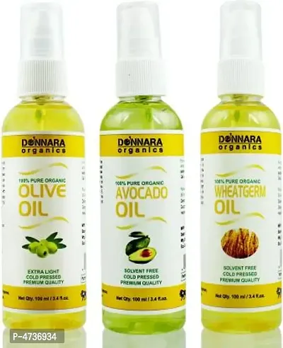 Donnara Organics Premium Olive Oil, Avocado Oil  Wheatgerm Oil Combo Pack Of 3 Bottles Of 100Ml(300 ml)