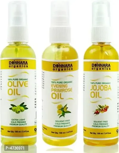 Donnara Organics Premium Olive Oil, Evening Primrose Oil  Jojoba Oil Combo Pack Of 3 Bottles Of 100Ml(300 ml)