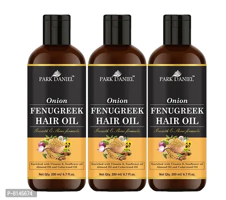 Park Daniel Premium Onion Fenugreek Hair Oil Enriched With Vitamin E - For Hair Growth And Shine Pack Of 3, 200 Ml Each