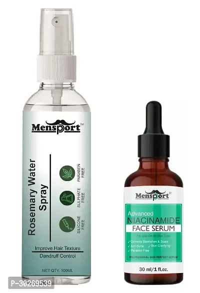 Mensport Rosemary Water | Hair Spray For Hair Regrowth 100ml  Advanced Niacinamide Face Serum (Correct Blemishes  Scar) 30ml - Set of 2 Items