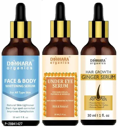 Donnara Face and Body Whitening Serum, Under Eye Dark Circle Serum  Hair Growth Ginger Serum (Each,30ml) Combo of 3