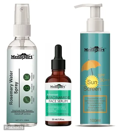 Mensport Rosemary Water | Hair Spray For Hair Regrowth 100ml, Advanced Niacinamide Face Serum (Correct Blemishes  Scar) 30ml  Sunscreen Cream with SPF 50++ 100ml - Set of 3 Items-thumb0