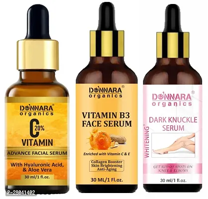 Donnara Organics Vitamin C20% Facial Whitening Serum, Vitamin B3 Face Serum  Dark Knuckle Skin Whitening Serum (Each,30ml) Combo of 3