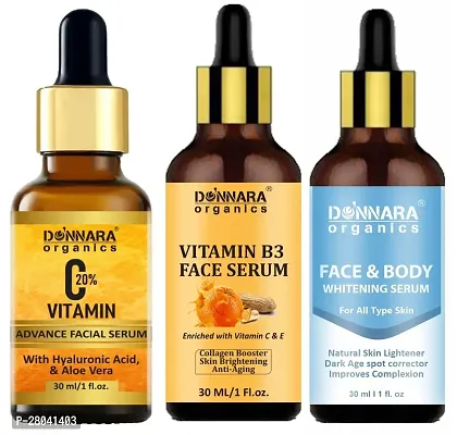 Donnara Organics Vitamin C20% Facial Whitening Serum, Vitamin B3 Face Serum  Face and Body Facial Serum (Each,30ml) Combo of 3