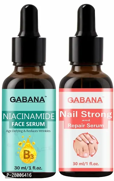 Gabana Niacinamide Face Brightening Serum  Nail Strong and Repai Serum (Each, 30ml) - Combo of 2 Items