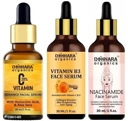 Donnara Organics Vitamin C20% Facial Whitening Serum, Vitamin B3 Face Serum  Niacinamide Facial Brightning Serum (Each,30ml) Combo of 3