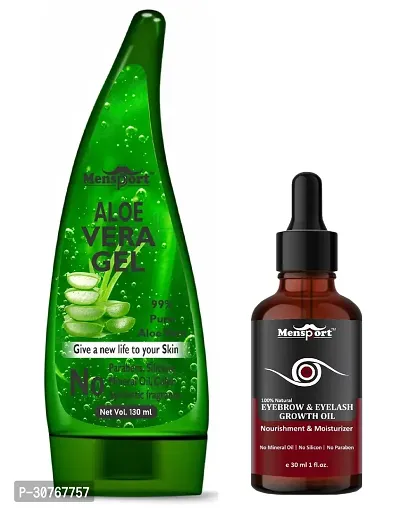 Mensport Multipurpose Aloe Vera Gel 130ml  Eyebrow and Eyelash Growth Oil 30ML - Combo of 2 Items-thumb0