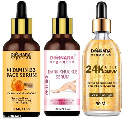 Donnara Organics Vitamin B3 Facial Serum, Dark Knuckle Skin Whitening Serum  24K Gold Facial Serum (Each,30ml) Combo of 3