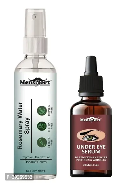 Mensport Rosemary Water | Hair Spray For Hair Regrowth 100ml  Under Eye Serum (Dark Circle Remover) 30ml - Set of 2 Items