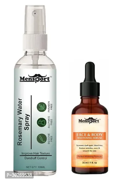 Mensport Rosemary Water | Hair Spray For Hair Regrowth 100ml  Face and Body Whitening Serum (Perfect Whitening Formula) 30ml - Set of 2 Items