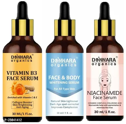 Donnara Organics Vitamin B3 Facial Serum, Face and Body Whitening Serum  Niacinamide Facial brightning Serum (Each,30ml) Combo of 3