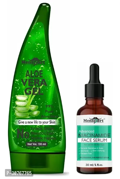 Mensport Multipurpose Aloe Vera Gel 130ml  Niacinamide Anti Acne Face Serum 30ML - Combo of 2 Items-thumb0