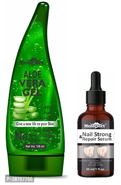 Mensport Multipurpose Aloe Vera Gel 130ml  Nail Strong and Repair Serum 30ML - Combo of 2 Items-thumb0